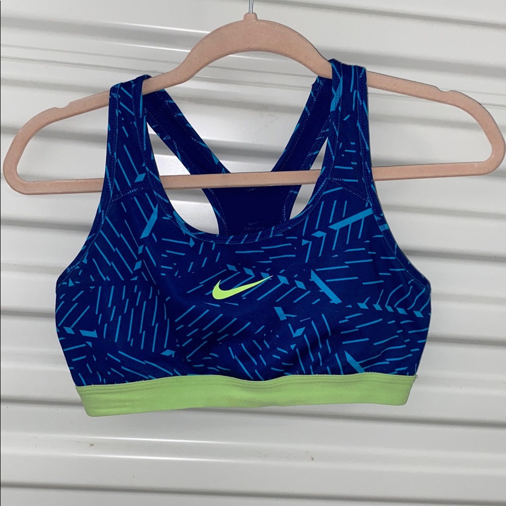 Nike Blue Sports Bra with Green Highlights